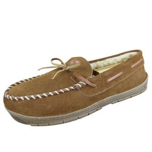 Eddie Bauer Ridgemont Men's Brown Leather Moccasin Slippers 9 Cozy Comfort